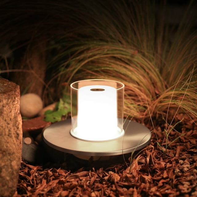 Tubicen Flameless LED Candle Table Light, 2000mAh Rechargeable Battery Operated Lamp, Gesture Control Stepless Dimming Table Lamp, Memory Function Ambient Light for Dining Table, Living Room, Nickel