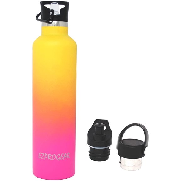 Ezprogear 34 oz Stainless Steel Water Bottle Double Wall Vacuum Insulated with Straw (Yellow/Rose Pink)