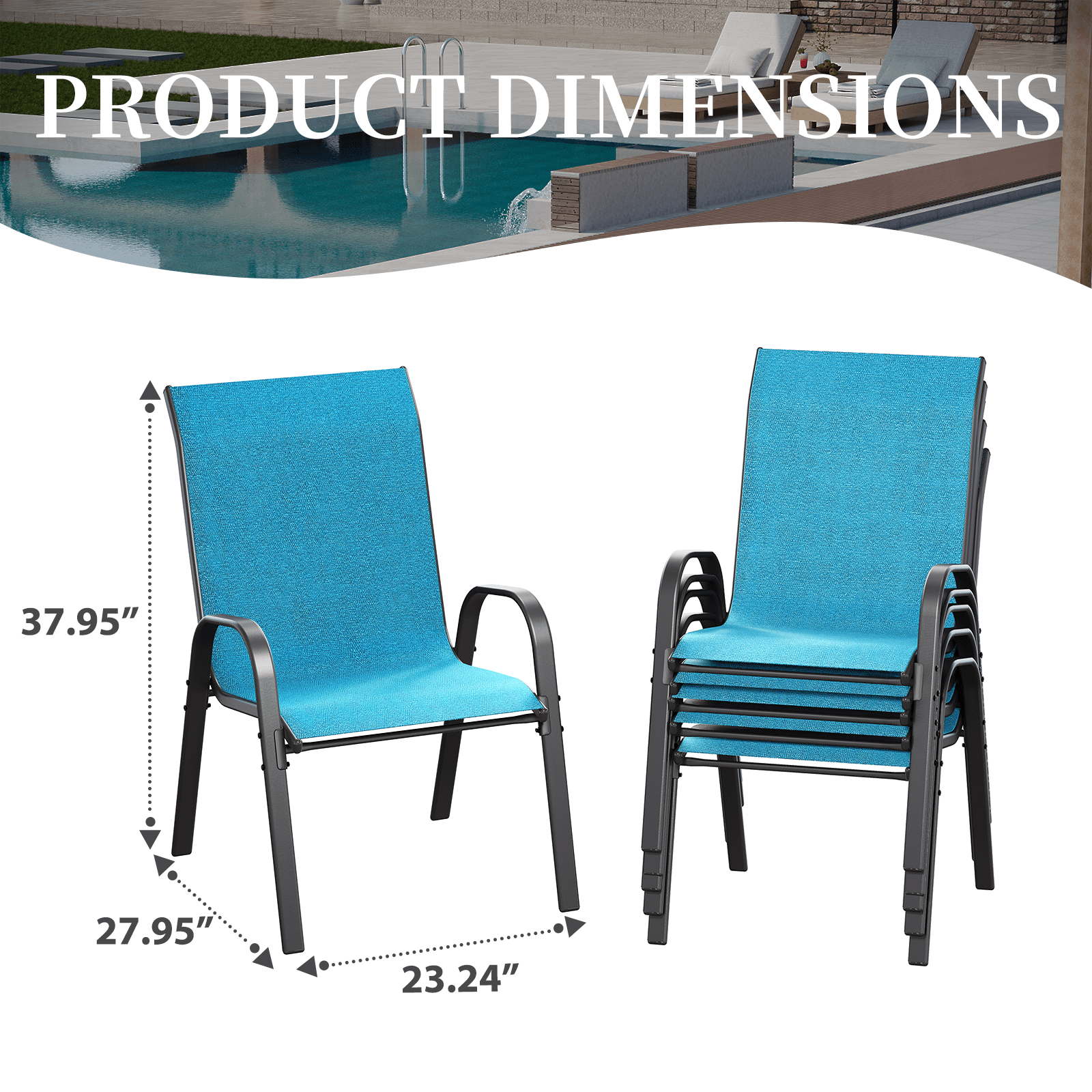 AMOPATIO Patio Chairs Set of 4, Outdoor Stackable Dining Chairs for All Weather, Breathable Garden Outdoor Furniture for Backyard Deck, Blue