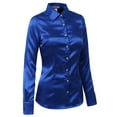 thumbnail image 2 of J. METHOD Women's Satin Button Down Shirt Long Cuff Sleeve Collar Silky Office Work Formal Casual Blouse Top NEWT74 Royal Blue 1X, 2 of 7