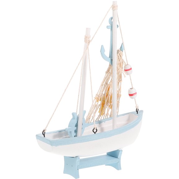 IDEANATEGRATE 1Pcs Small Wooden Sailboat Model for Desktop Tabletop Nautical Decor Assorted Color 8.65X7.86X2.36in