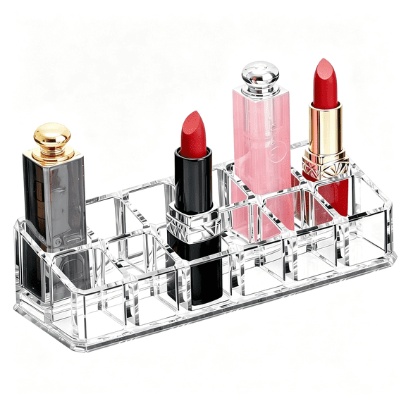 LQSEO Clear Acrylic Lipstick Lip Gloss Organizer 12 Slots Cosmetic Display Holder for Nail Polish Essential Oil Transparent Lipstick Organizer