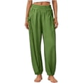 thumbnail image 2 of Zjunqe Summer Lightweight Gauze Linen Pants for Women Smocked High Waisted Wide Leg Flowy Bootcut Trousers Business Casual Pant Relaxed Fit Yoga Lounge Harem Pants Loose Fit Jogger Pants Green Xl, 2 of 7