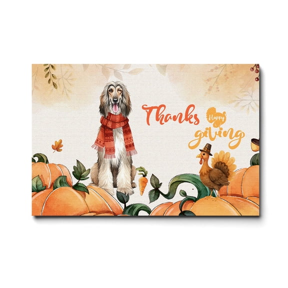 Happy Thanksgiving Afghan Hound with Turkey Pumpkins Autumn Vibes Horizontal Matte Canvas Poster Dog Lover Wall Art Home Decor - 12018