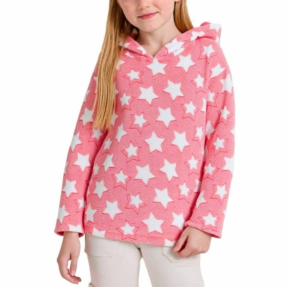 Cethrio Girls Fleece Sweatshirts, Pullover Warm Winter Long Sleeve Hoodies foe Girls Pink Size 10-12 T