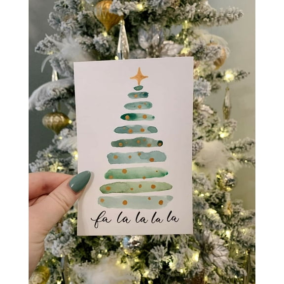 Fa La La La La Christmas Card – Watercolor Tree Design – Blank Inside, Perfect for Holiday Greetings – Includes Envelope – Ideal for Friends & Family