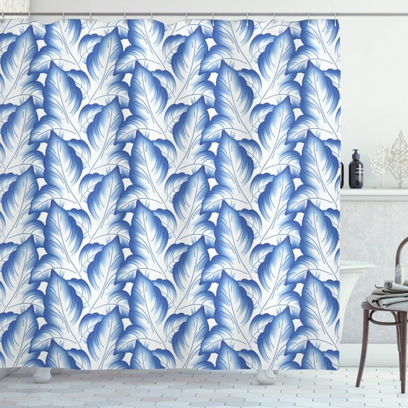 Ambesonne Russian Shower Curtain, Flower Leaves Porcelain, 69"Wx75"L, Blue