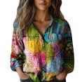 thumbnail image 2 of Bovemsi Women Cotton Shirt Printed Fashion Down Shirts Casual Tops Long Sleeve Blouse, Multi-Color Women's Summer Shirts, L, 2 of 4