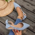 thumbnail image 4 of hoksml Women Pointed Toe Slingback Flat Flats, Striped Canvas Upper Back Bow Tie Slip On Casual Dress Shoes, 4 of 9