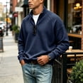 thumbnail image 5 of Dresfit Mens Mock Neck Sweatshirt Collared Waffle Sweatshirts Winter Long Sleeve Quarter Zip Pullover Knit Collared Loose Fit Shirts L, 5 of 8