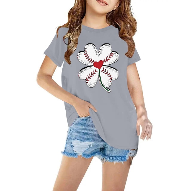 Mefallenssiah Bambin Garçons Filles Coton T-Shirt Mode Mignon Col Rond Imprimé T-Shirt à Manches Courtes top