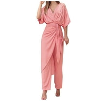 BYHONG Womens Pant Suits Summer Solid Color Lace Up V Neck top Elegance Fashion Casual Trousers Suit Pants for Women Red S