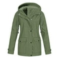 thumbnail image 2 of Waterproof Comfy Rain Jacket For Women Casaul Solid Color Plus Size Drawstring Zipper Hooded Windproof With Pocket Winter Army Green Raincoat Jacket S, 2 of 6