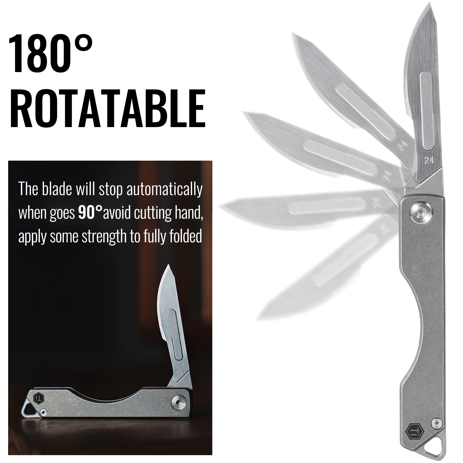 Key Unity KK01 Titanium Folding Knife, Utility EDC Pocket Knife with #24 Replaceable Blade, for Outdoor Hunting, Camping, Fishing, Hiking for Men & Women (Sandblasted)