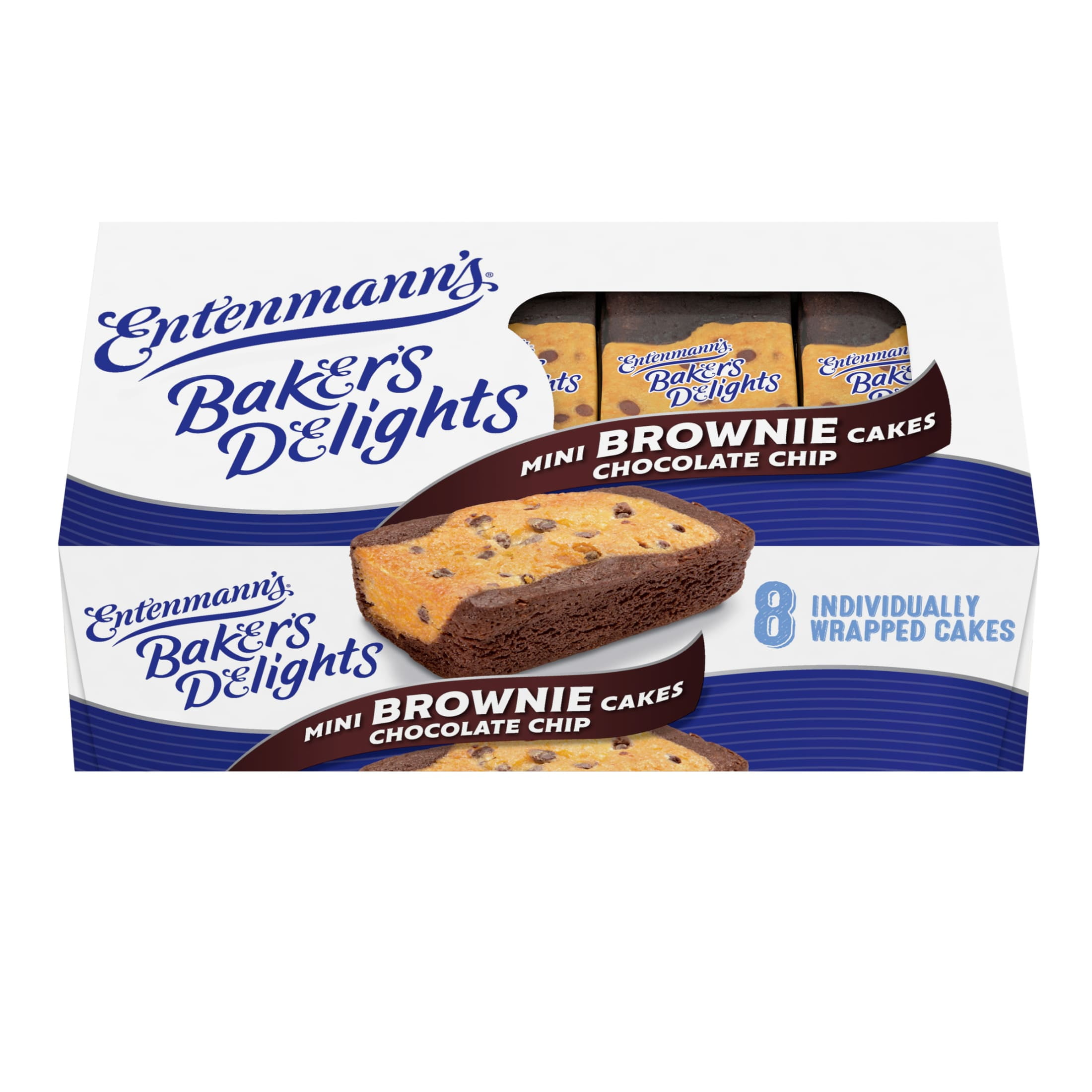Entenmann's Brownie Chocolate Chip Snack Cakes, 8 packs, Mini Brownies, 14 oz Box