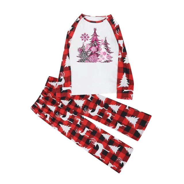RKSTN Pyjamas de Noël Assortis pour Famille pour Femmes Hommes Couples Adultes Enfants, Hauts à Manches Longues à Col Rond+pantalons Longs Décontractés Doux Amples Grande Taille Ensemble de Pyjamas (Enfant)