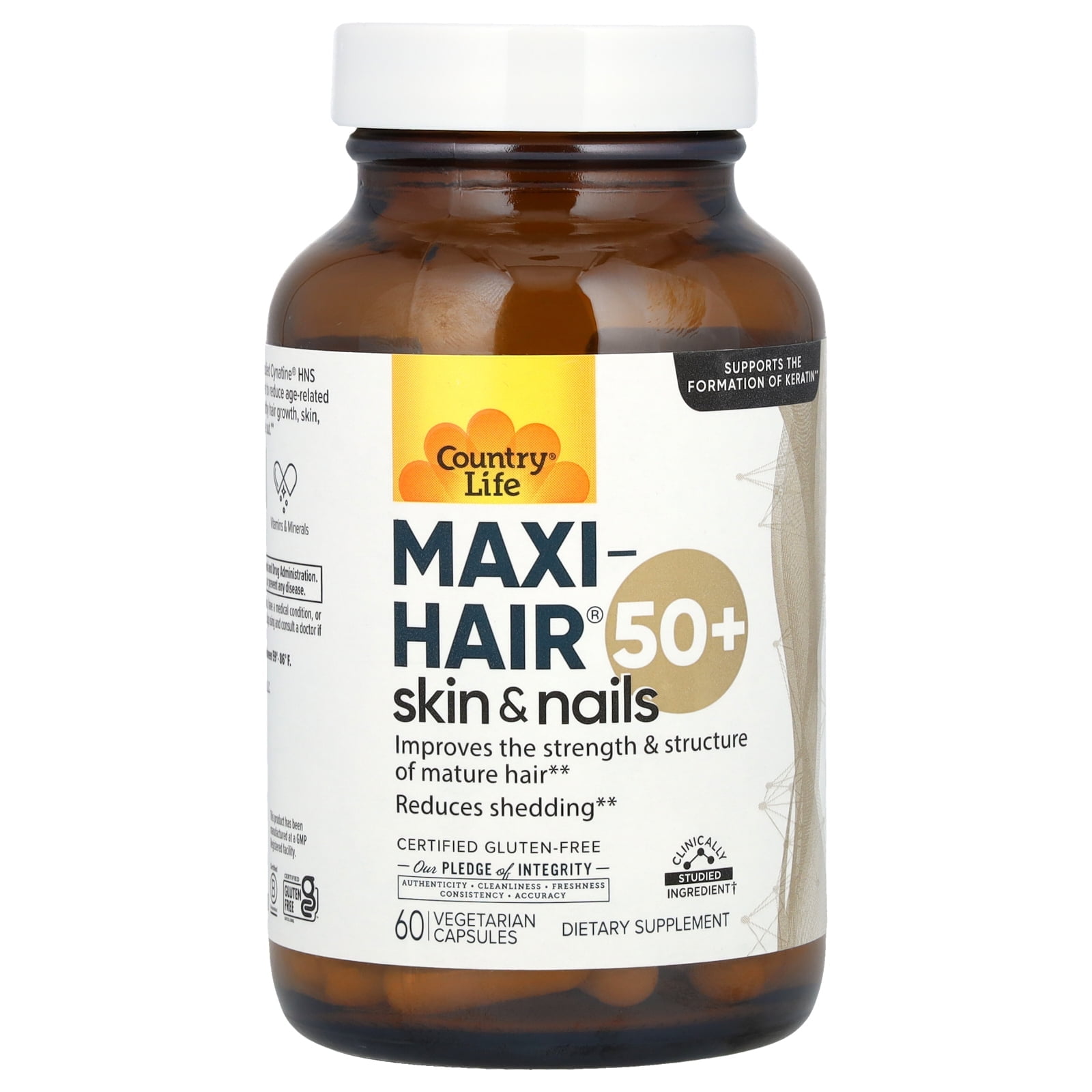 Country Life Maxi-Hair 50+ Hair, Skin & Nails, 60 Vegetarian Capsules | Supports keratin formation and mature hair strength with biotin, Cynatine HNS, zinc and L-cysteine; gluten-free
