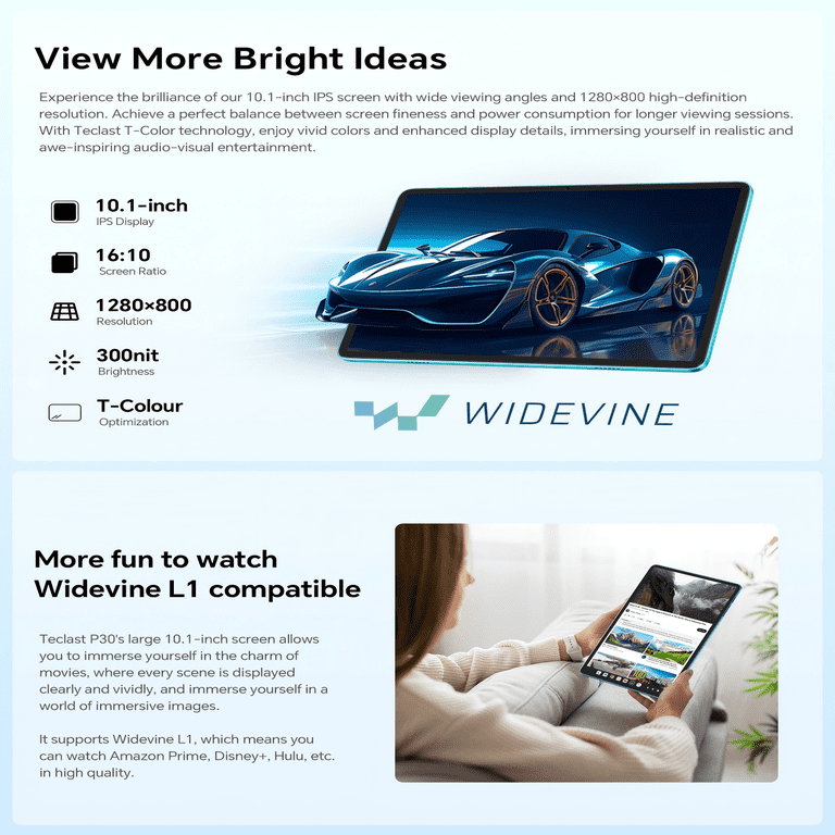Teclast, 10.1 Inch Android 14 Tablet, P30, WiFi 6 6000mAh Battery