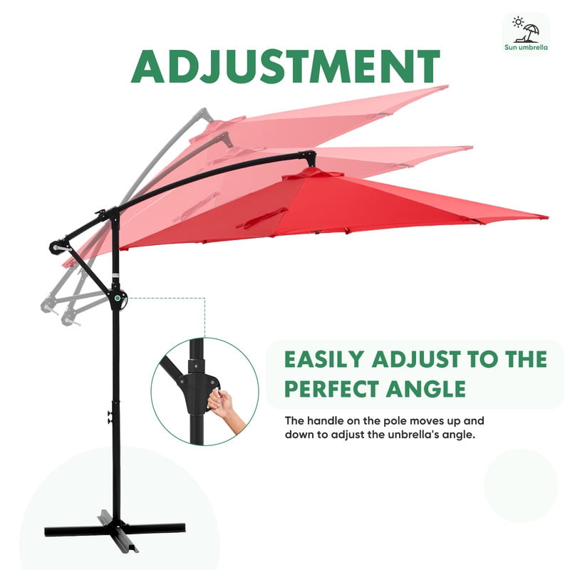 Gianna Outdoor Patio Umbrella, 10ft Offset Hanging Patio Umbrella with Aluminum Stand, 8 Ribs, UV Protection for Pool Garden Backyard Market, Red