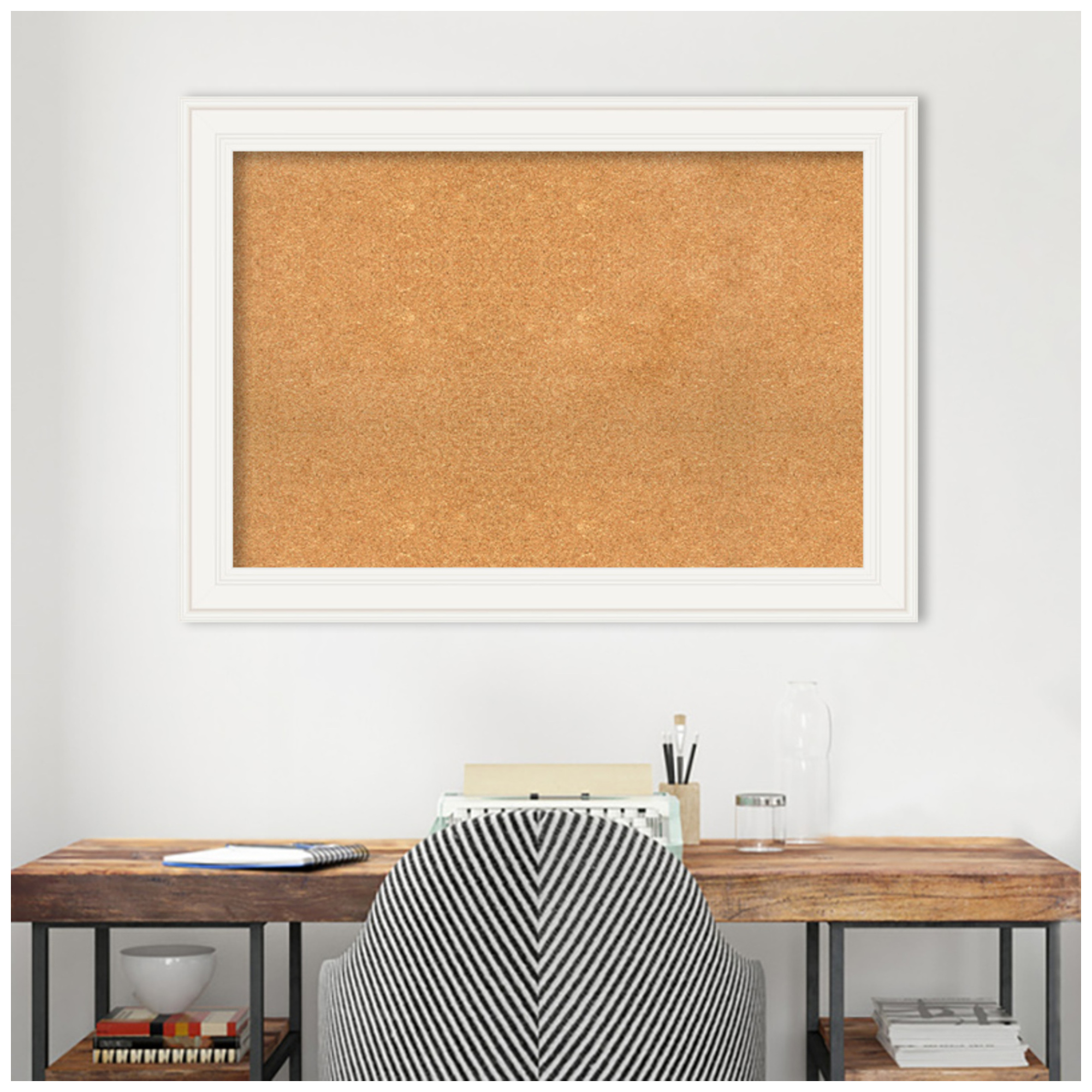 Amanti Art Natural Cork Board Framed Ridge White Bulletin Board 42 in. x 30 in.