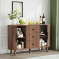 thumbnail image 6 of Lumiinofami 47" Sideboard Buffet Cabinet with 2 Sliding Tambour Doors and 3 Drawers, Curved Fluted Storage Cabinet with Adjustable Shelves for Living Room, Entryway, Hallway, Walnut, 6 of 15
