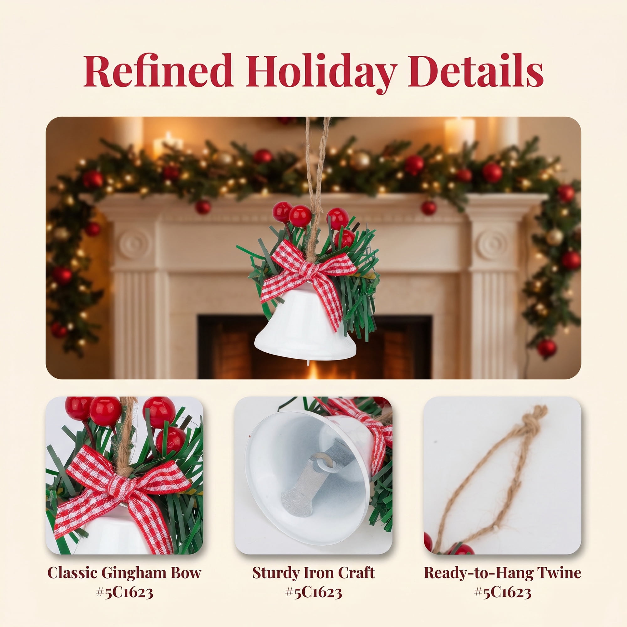 Unique Bargains 10Pcs Christmas Ornaments Rustic Iron Bells White 1.8"L x 1.8"W x 5.3"H