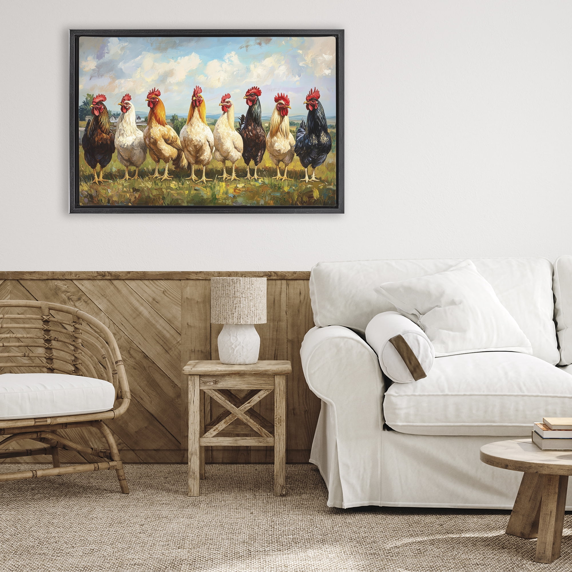 Stupell Industries Chicken Brood on Horizon Black Framed Floater Canvas Wall Art, design by Petal Prints Design