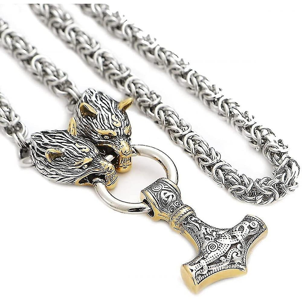 Men Wolf Head Necklace Norse Jewelry Amulet or s Hammer Pendant Neckl GCU Walmart