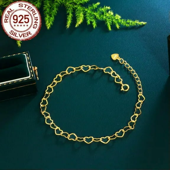 Sterling Silver 925 Solid Heart Tennis Chain Link for Women Party Jewelry Gift