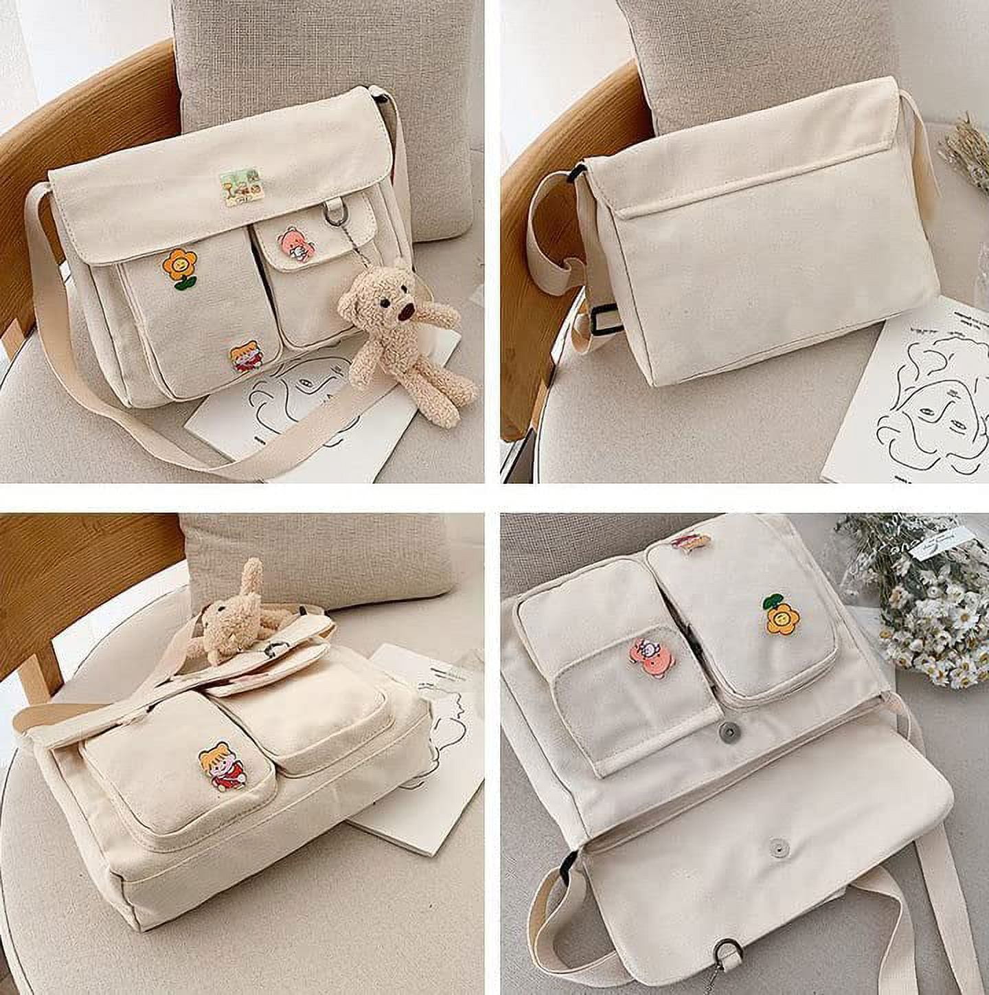Canvas Crossbody Bag Messenger Cute Bag with Pins and Pendant for Women Teen Casual Shoulder Aesthetic School bag Walmart