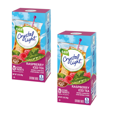 (2 pack) Crystal Light Raspberry Iced Tea Naturally Flavored Powdered Drink Mix, 6 ct Pitcher Packets