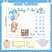 KABOER Baby Milestone Blanket for Baby Boy Girl, Bear Baby Monthly Milestone Blanket Baby Growth Blanket, Newborn Photography Background with Wooden Signs, Frames, Bandana