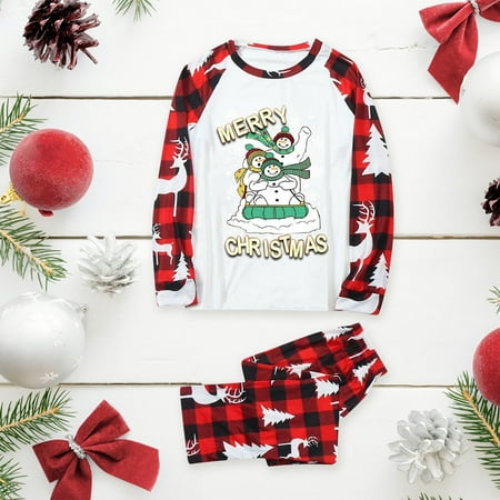 

Christmas Gifts Daddy Sleepwear for Christmas Family Matching Pajamas Cute Big Headed Deer Print Pjs Plaid Long Sleeve Tops And Pants Soft Casusal Holiday Sleepwear Polyester White L