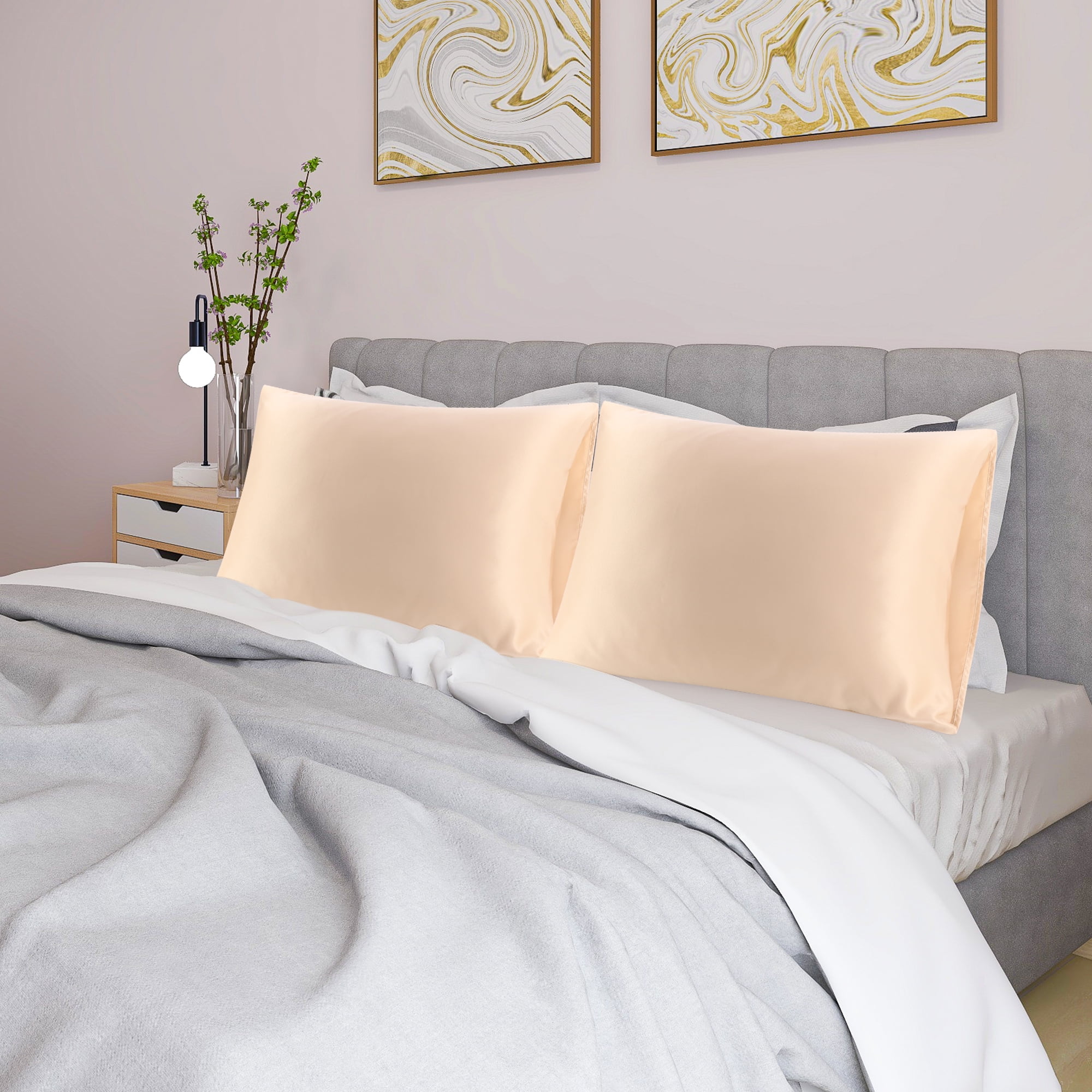 Unique Bargains 4 Pack Satin Pillowcases for Hair and Skin, Light Tan King
