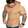thumbnail image 2 of FNNMNNR Men Solid Slub Cotton Short Sleeve Slim Fit Hooded T Shirt, 2 of 5