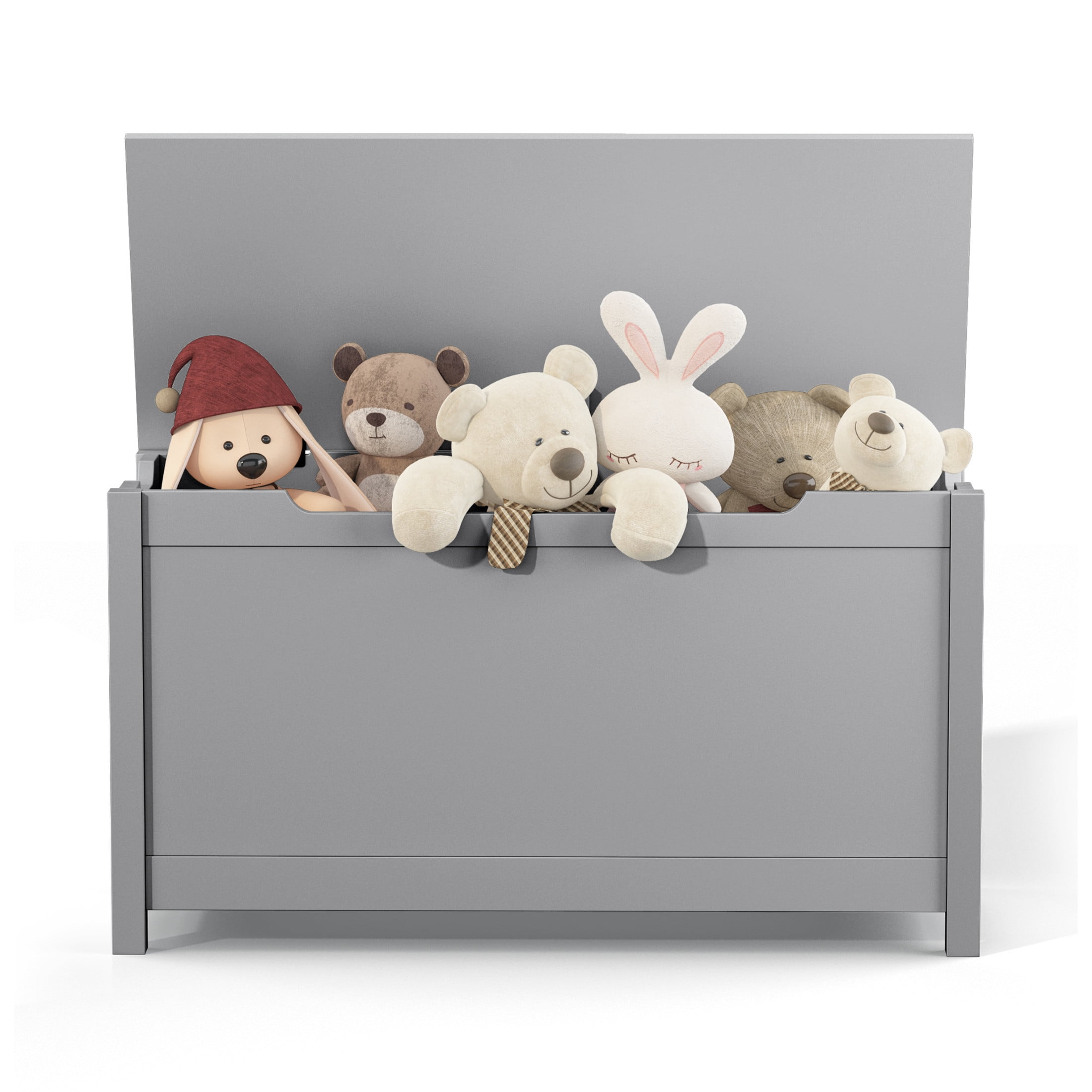 Noble House Thalhill 31.5" Kids Wooden Toy Box, Safety Hinged Lid Storage Chest Bench, Toy Organizer Kid Room, Gray
