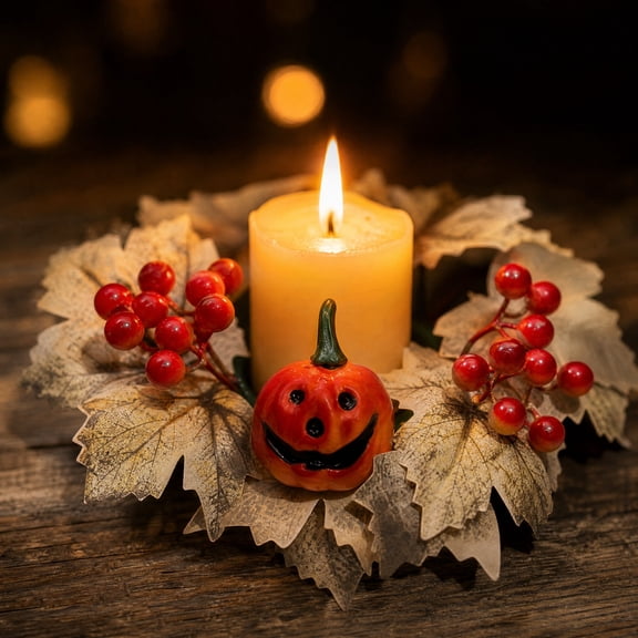 Halloween Wreath Decor - 11" Artificial Pumpkin and Maple Leaf Wreath, Autumn Harvest Decor, Suitable for Home, Table, Wall, Indoor/Outdoor Holiday Decorations