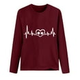 thumbnail image 3 of DDAPJ pyju Long Sleeve T-shirt for Women Dog Paw Heart Print Pullover Tops Teen Girls Cute Graphic Tees Loose Casual Round Neck Raglan Top Valentine's Day Fashion Gift Ideas Wine XXXL, 3 of 5