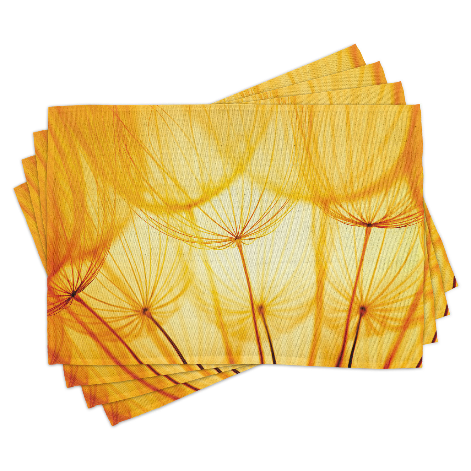 Yellow Placemats Set of 4 Joy of Dandelion Flower with Garden Seeds in