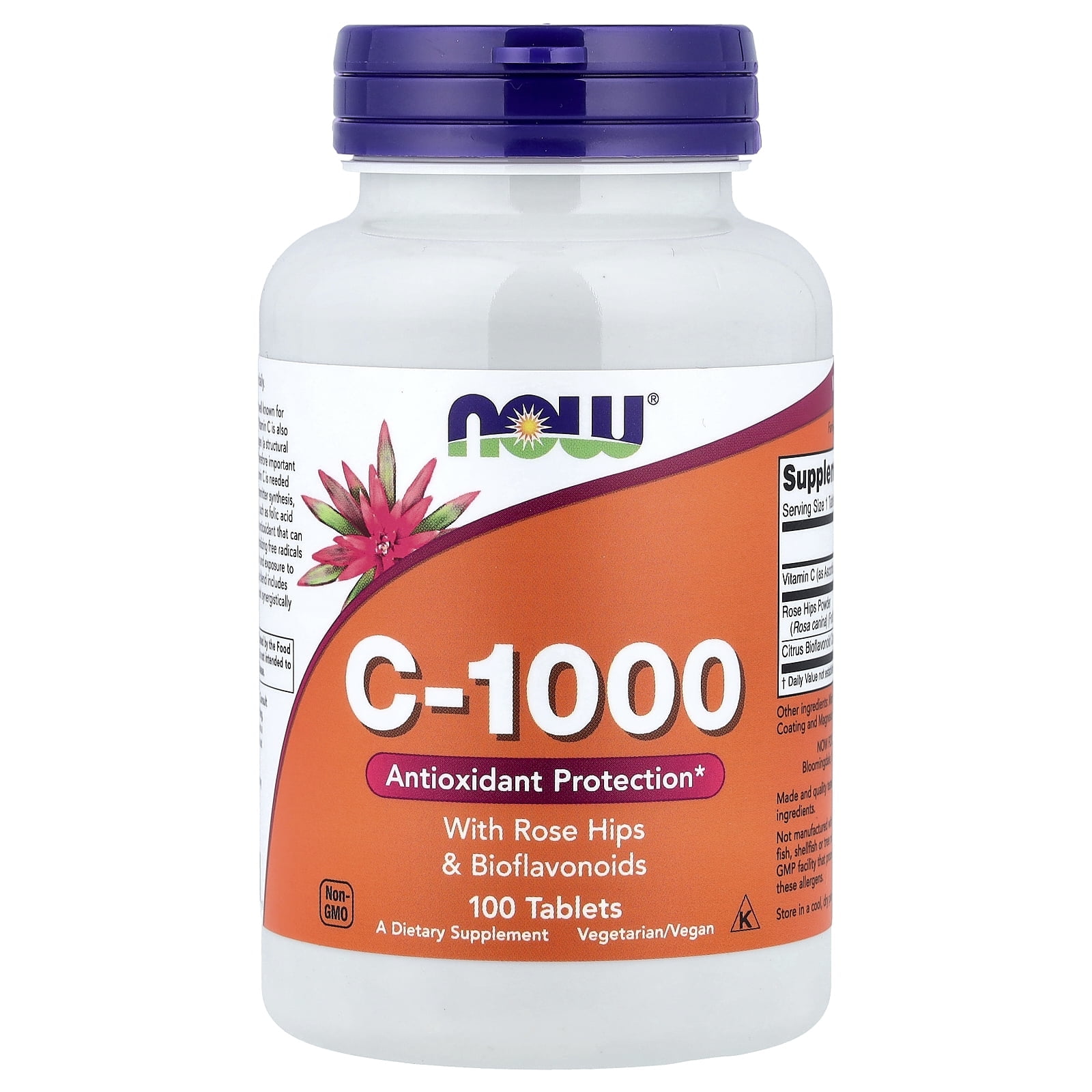 NOW Supplements, Vitamin C-1,000 with Rose Hips & Bioflavonoids, Antioxidant Protection*, 100 Tablets