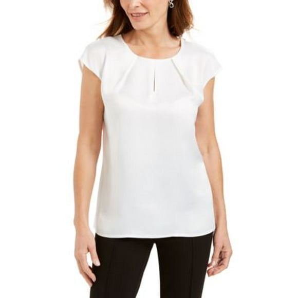 Anne Klein Womens Keyhole Pleated Blouse