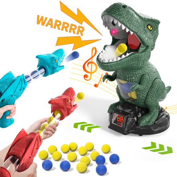 Dinosaur playing game toy Dark Green with 2 Launchers, Movable Dino playing toy with sound light & spray Boys Toys for Kids Boys Girls 3 4 5 6 years old
