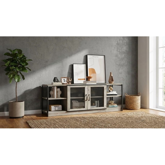 QinaQin Gabinete moderno de madera para TV, consola y centro de entretenimiento con diseño elegante para sala