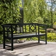 thumbnail image 2 of Topcobe Solid Wood Outdoor Bench, 3-Seater Porch Bench with Comfortable Back & Armrests, Sturdy Black Garden Seat, 2 of 10