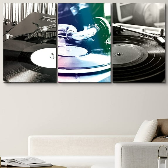 PixonSign Canvas Print Wall Art Set Vintage Gray Record Player Trio Music Musicians Photography Realism Modern Urban Multicolor Ultra for Living Room, Bedroom, Office - 24"x36"x3