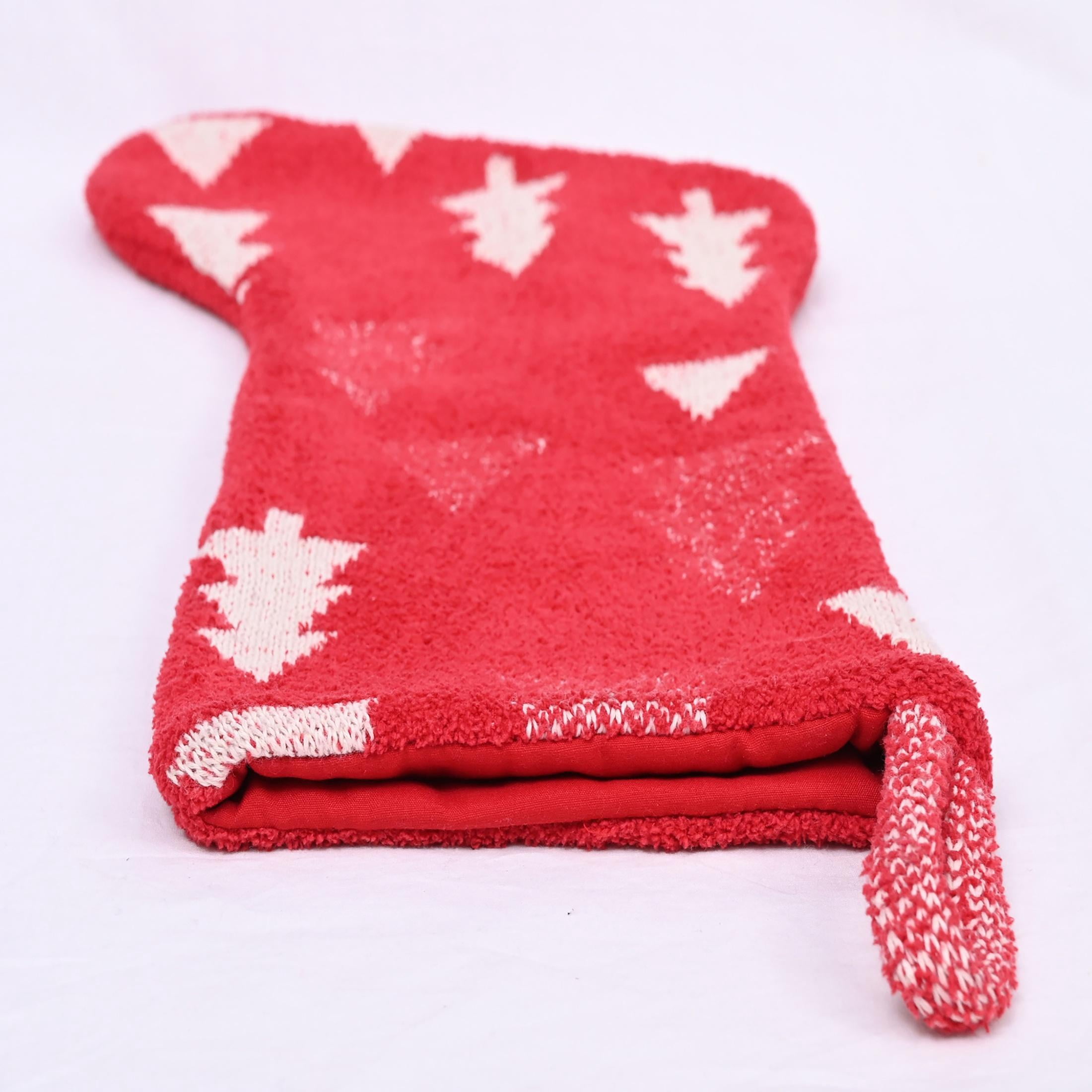 (2 pack) Holiday Time 7.5"X21" Tree Fuzzy Red Christmas Stocking