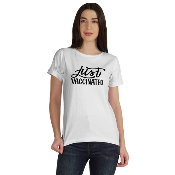 Inkmeso Womens Just Vaccinated Funny Pro-Vaccine scoop-neck T-shirt Casual Tee