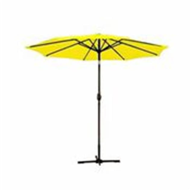 Parasol de Marché pour Patio en Aluminium de 9 Pi, Inclinable avec Manivelle - Tissu Jaune et Mât Bronze