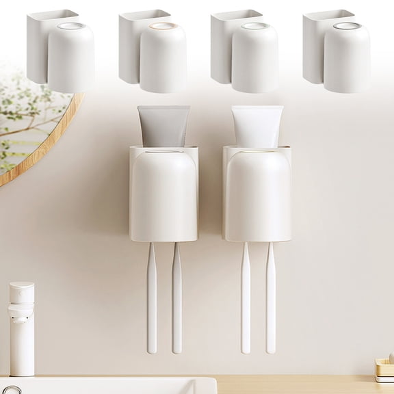 No-Drill Toothbrush Storage Rack with Mouthwash Cup Holder for Bathroom Wall, Space-Saving Toothbrush Organizer for Dorms and Small Bathrooms