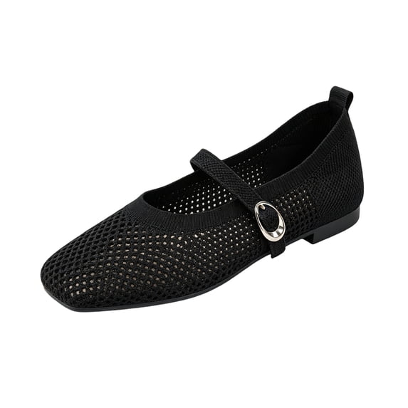Willtoo Women's Breathable Mesh Mary Jane Flats, Comfortable Breathable Mesh Walking Shoes, Lightweight Buckle Strap Low Heel Casual Loafers for Work & Travel